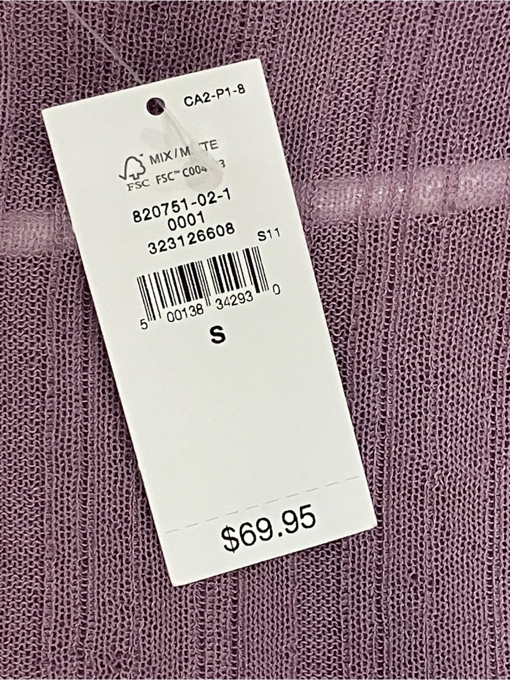 GAP Ribbed Henley Long Sleeve Top in amethyst purple sheer